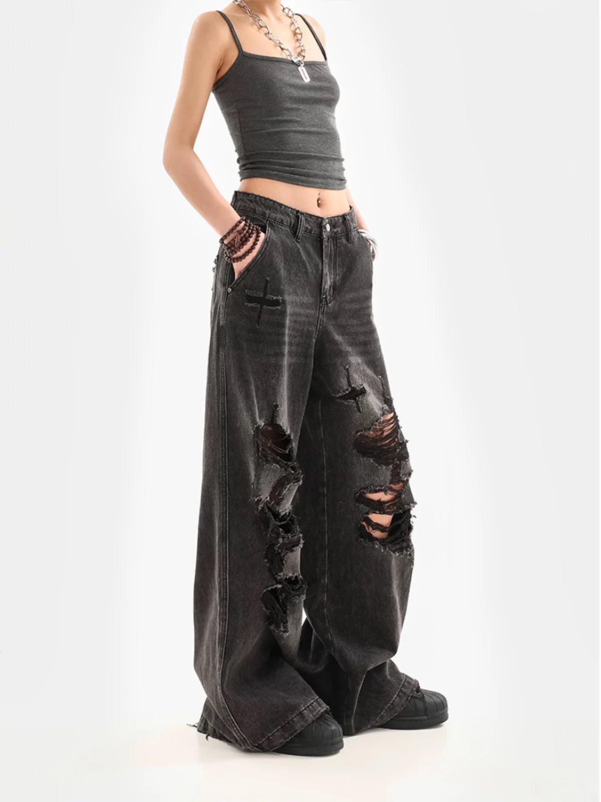 OXAEMIA Basic ripped black jeans