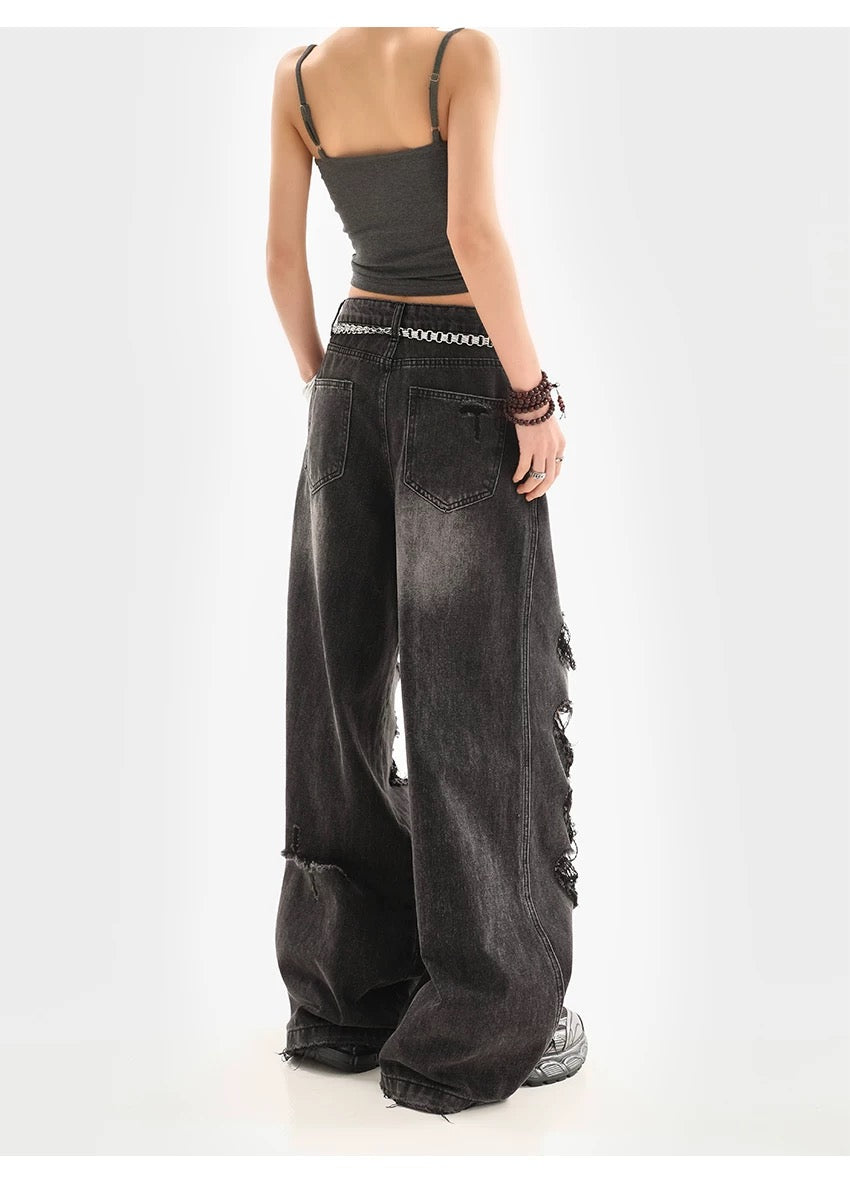 OXAEMIA Basic ripped black jeans